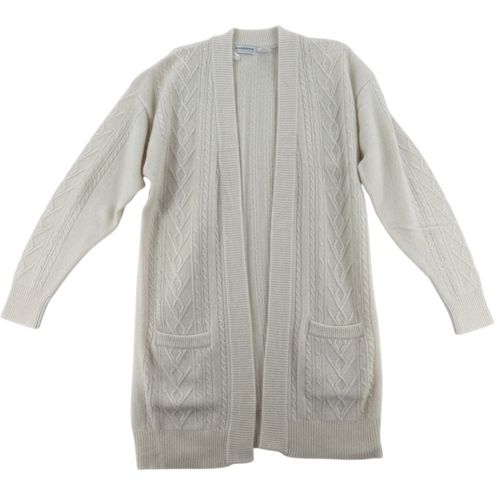 Liz Claiborne Cardigan Womens M Sweater Ivory Cable Knit Angora Wool Longline